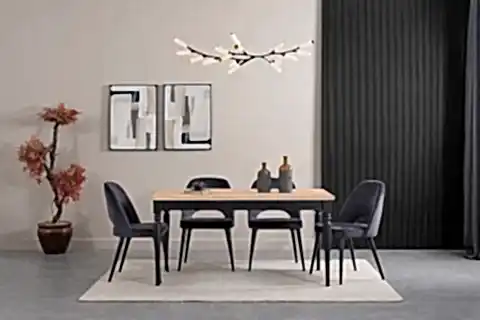 BLACK AHŞAP MASA TAKIMI, 140X80
