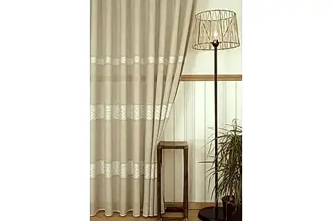 VRC KETEN ORTA SIK PİLE TÜL PERDE, BEJ RENGİ, 100X260