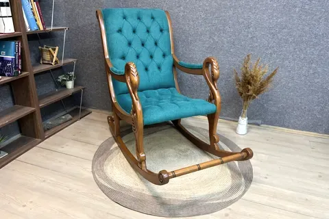 VİNTAGE SALLANAN SANDALYE, SU YEŞİLİ, AHŞAP, CEVİZ AYAK