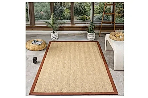 BORDÜRLÜ HASIR DOKULU SİSAL MAKİNE HALISI, BEJ, 80X150