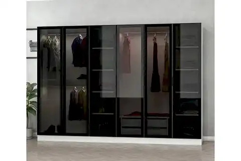KALE 6 CAM KAPAKLI 2 ÇEKMECELİ DOLAP BEYAZ SİYAH 190 CM