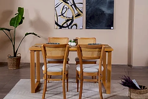 HAZERAN İSKANDİNAV MASA TAKIMI, 4 SANDALYE 1 MASA, 80X160