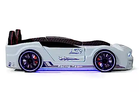 MUSTANG ARABALI FULL LEDLİ KUMANDALI MÜZİKLİ YATAK, BEYAZ