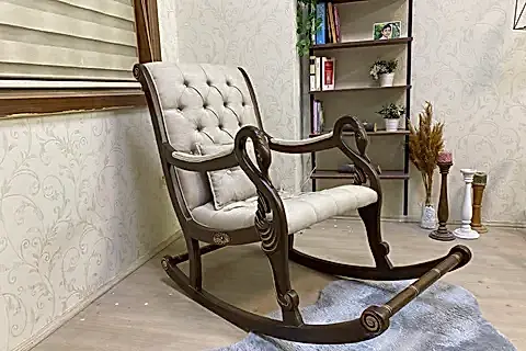 VİNTAGE SALLANAN SANDALYE, KREM, AHŞAP, CEVİZ AYAK
