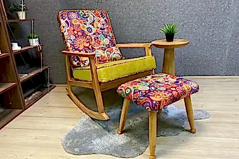 İSKANDİNAV PUFLU SALLANAN SANDALYE, RETRO, NATUREL