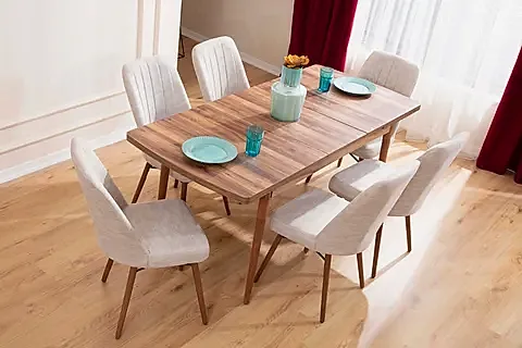 LİDYANA MUTFAK MASA TAKIMI, 6 SANDALYELİ, 130X80