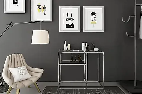 LUMİNA METAL DRESUAR PİRİNÇ AYAK ŞEFFAF CAM TABLA