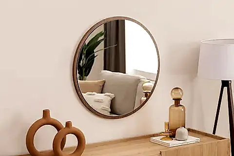 DFN WOOD MDF YUVARLAK BANYO AYNASI, KAHVERENGİ, 50X50