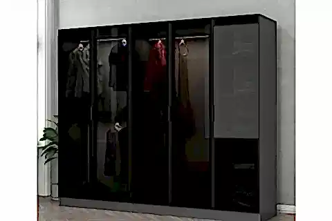 KALE CAM GARDIROP, ANTRASİT SİYAH, 5 KAPAKLI, 190 CM
