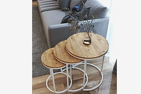 TUBİHOME ZİGON SEHPA TAKIMI, YUVARLAK, MEŞE