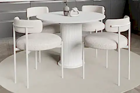 TİAN BOHEM TEDDY SANDALYE MUTFAK MASA TAKIMI, BEYAZ, 90X90 OPTİK KUMAŞ
